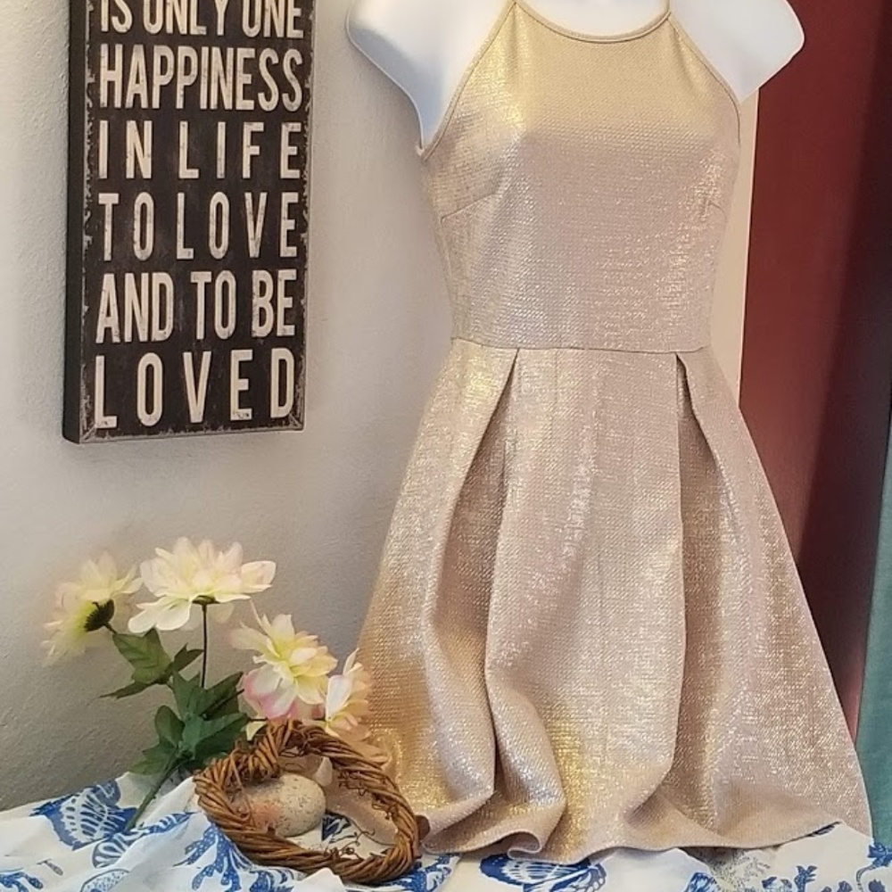 Sexy GOLD GLITZY Mini Skater DRESS ~ Soprano spree - Picture 3 of 8